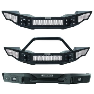 Jeep Wrangler JL Bumper - Front - Go Rhino - Rockline Full Width + Overrider - Textured Black - `07-`20